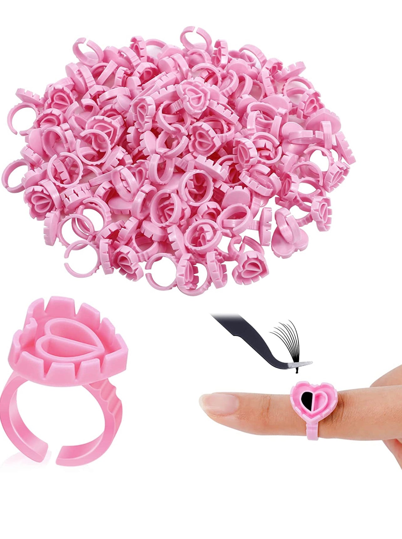 Pink heart shaped fanning glue ring cups 100pcs